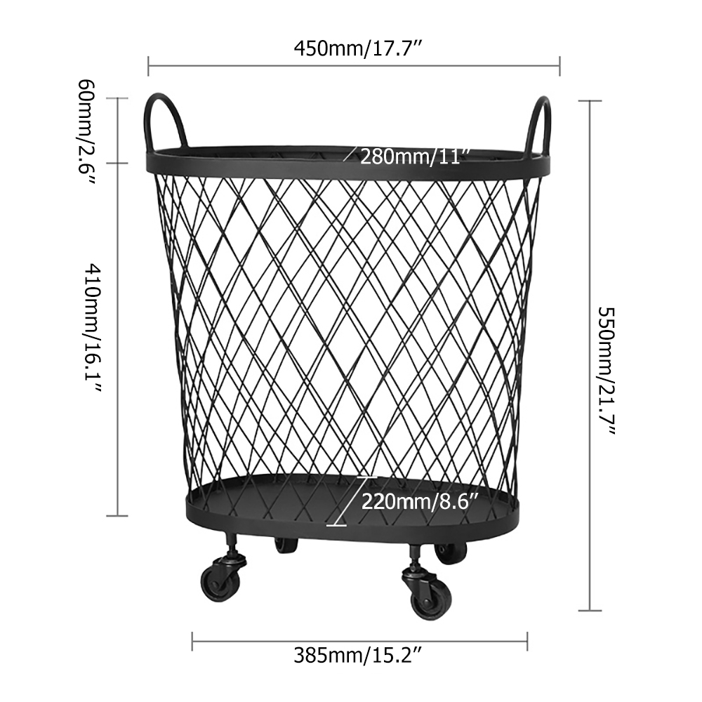 Wire Standing Bathroom Organizer Oval Basket with Wheels | Homary