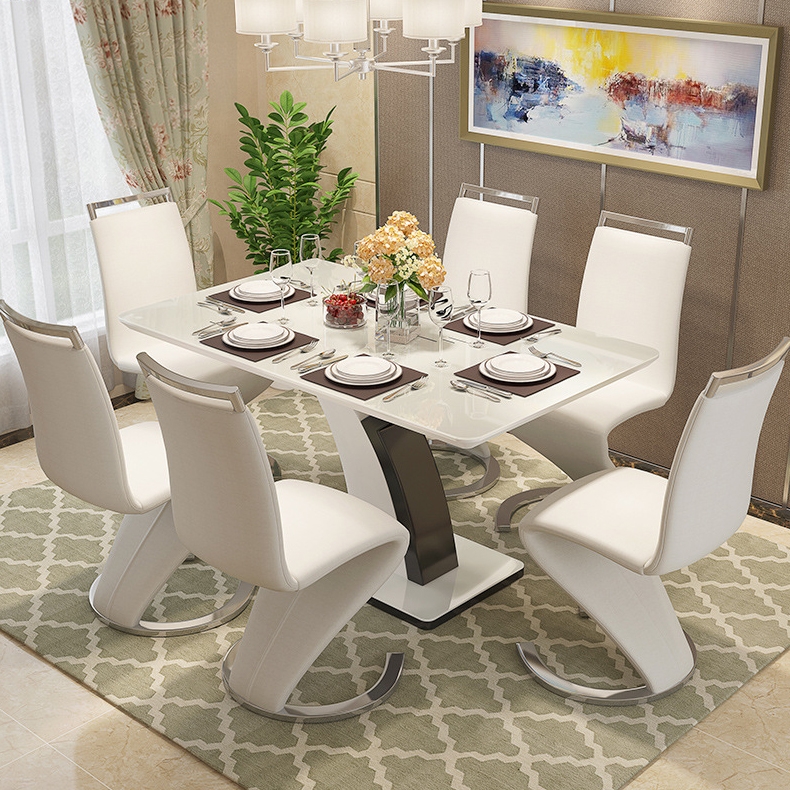Modern White Faux Leather Upholstered Casual Dining Chair Metal Frame Z-Shaped Set of 2 window image