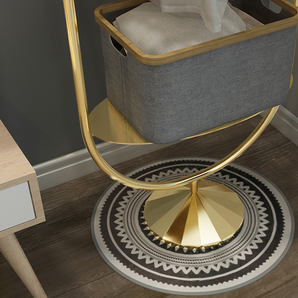 Gold Clothing Rack with Shelf and Hanging Oval Shape window image