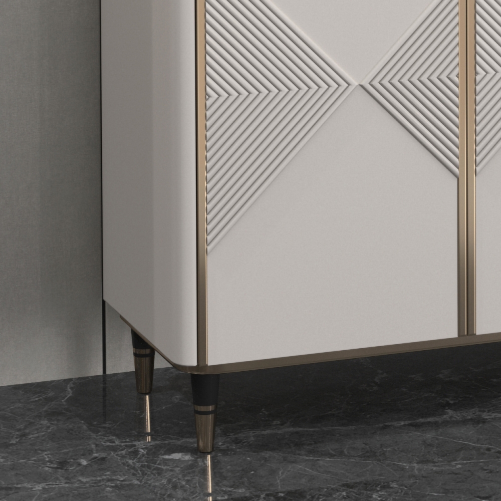 63" White Sideboard Buffet Black Faux Marble Top with Doors & Shelves Gold Finish in Large window image