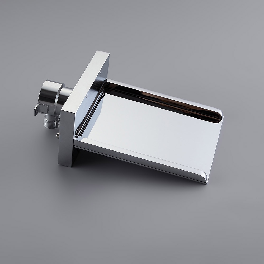 Koko Modern Polished Chrome Wall Mounted LED Waterfall Roman Tub Filler Faucet Hand Shower Set Solid Brass window image