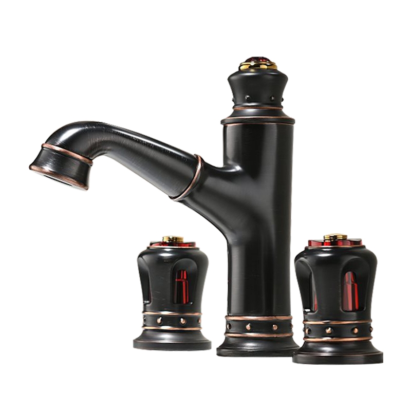 Classic Widespread Pull-Out Spray Bathroom Sink Faucet with Double Handle in Antique Black window image