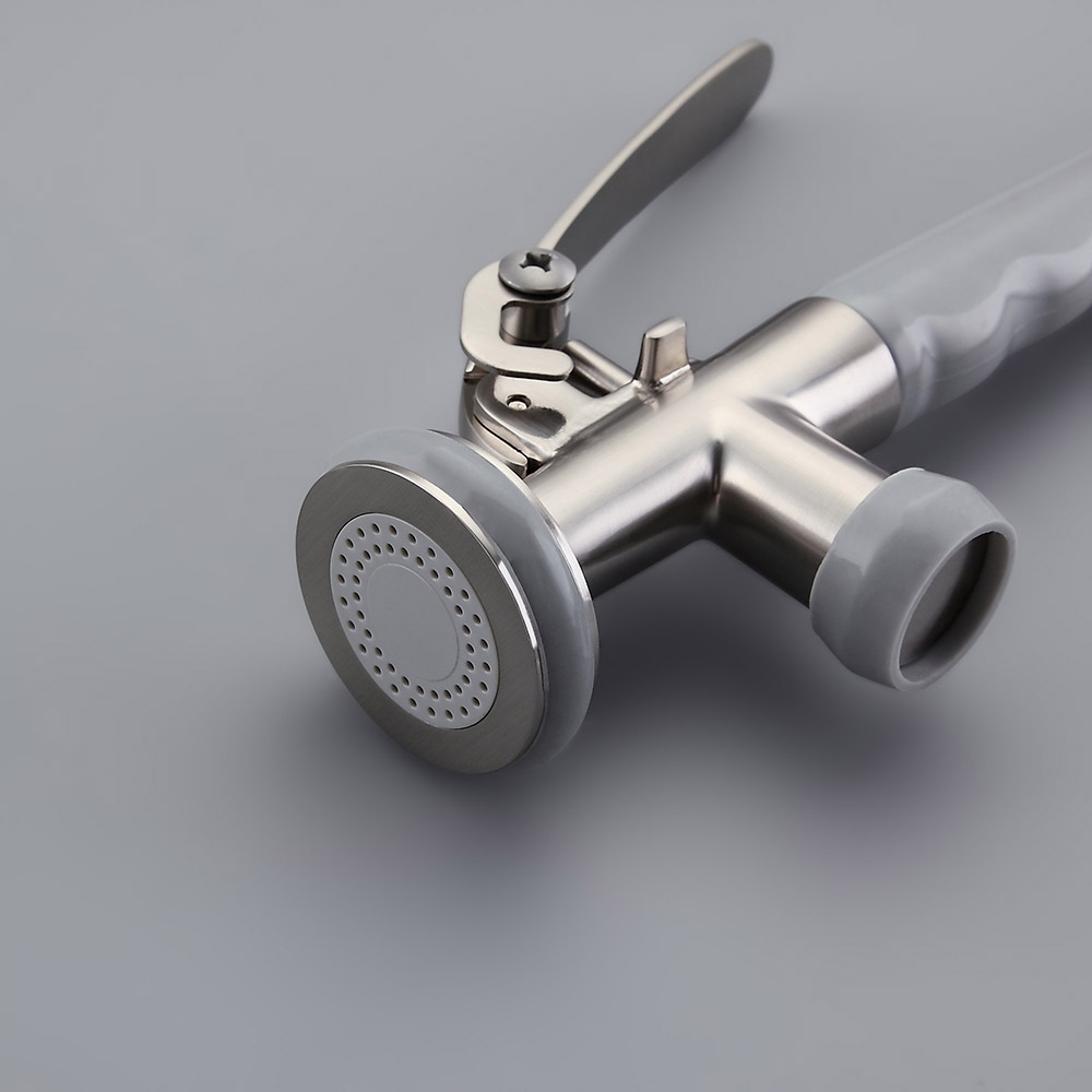Commercial Dual-Function 1-Lever Pull Down Sprayer Pre-Rinse Kitchen Faucet Brushed Nickel window image