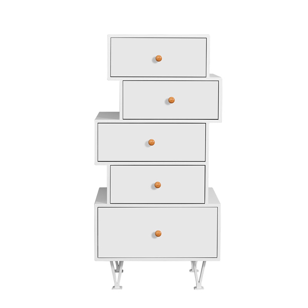 Modern Cabinet 5 Drawers Wood Cabinet Geometrical Cabinet Accent Cabinet-White window image