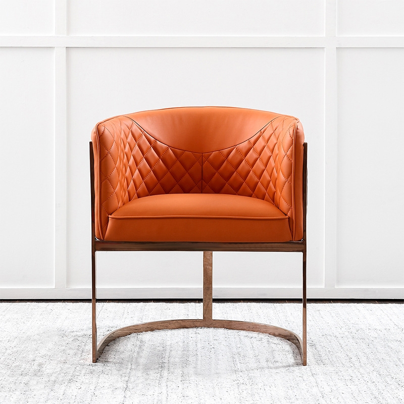 Club Chair Orange&Gray Faux Leather Barrel Chair Rose Gold Accent Chair Luxurious Chair window image