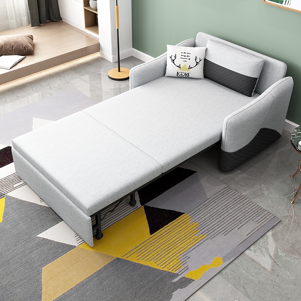 Rolla 870mm slaapstoel met armleuningen Converteerbare stoel met linnen bekleding en metalen voet Vensterafbeelding