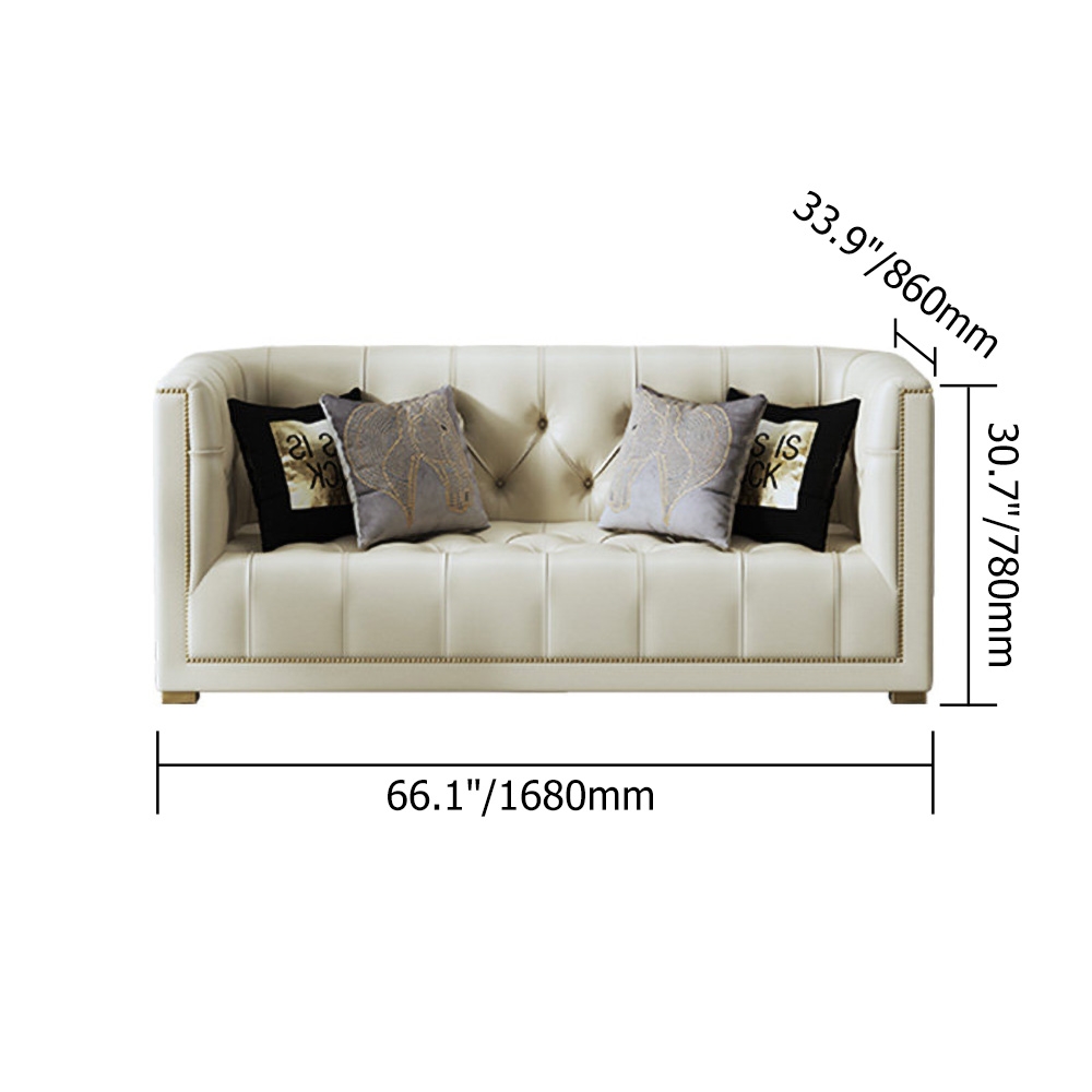 66" Beige Tufted Chesterfield Sofa Microfiber Leather Upholstered 2 Seater window image