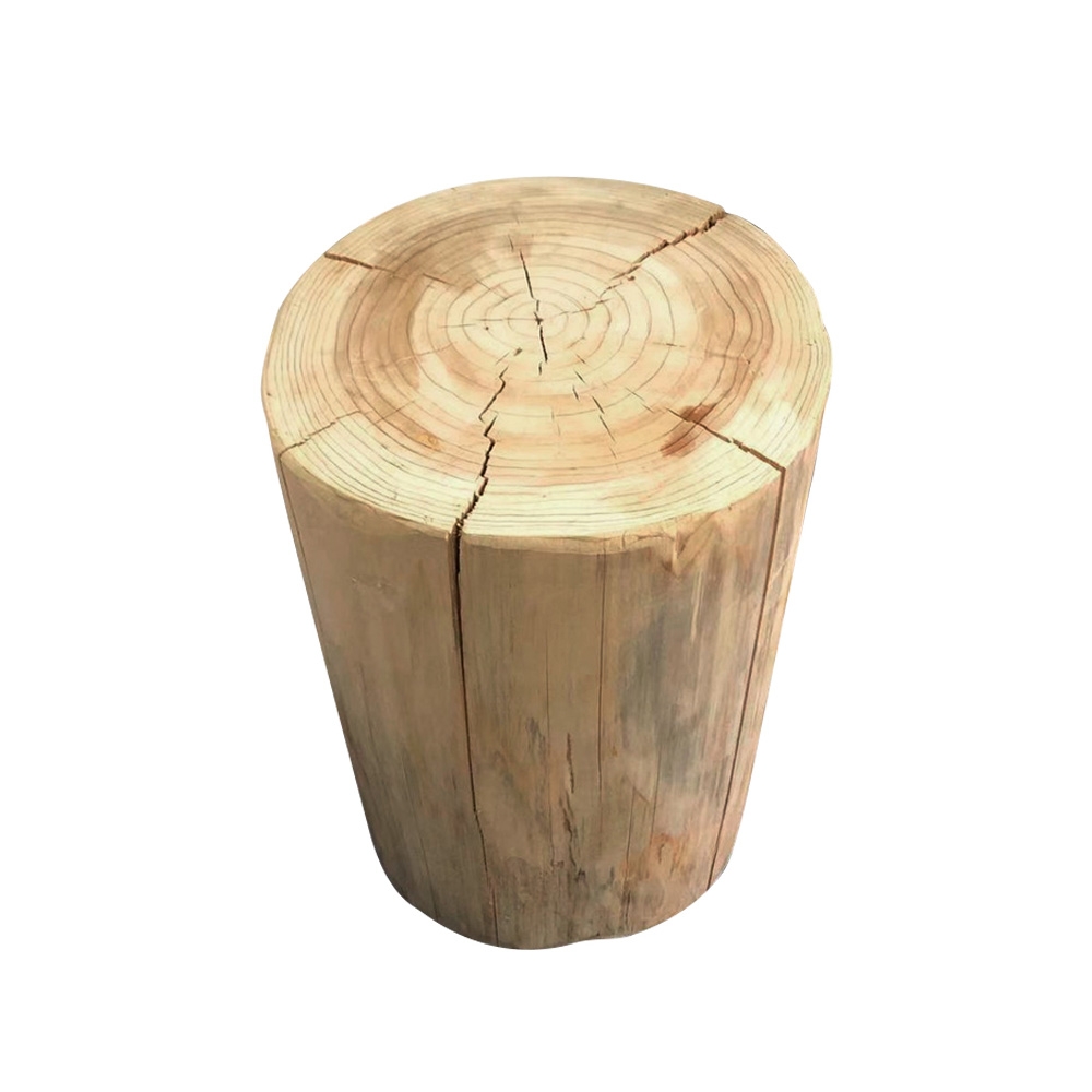 Farmhouse Wood Side Table Round End Table Pine Wood in Natural window image