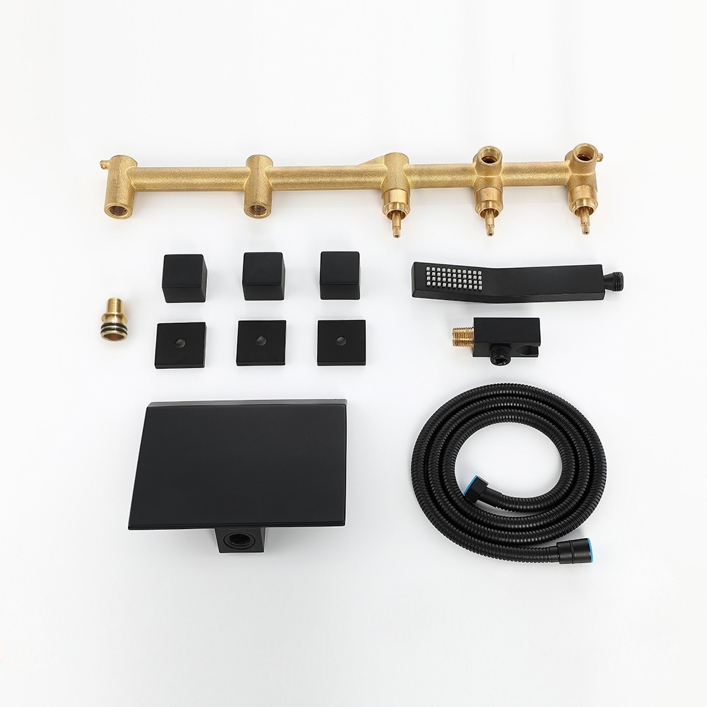 Moda Stylish Design Wall Mounted Waterfall Bath Filler Tap with Handshower in Matte Black window image