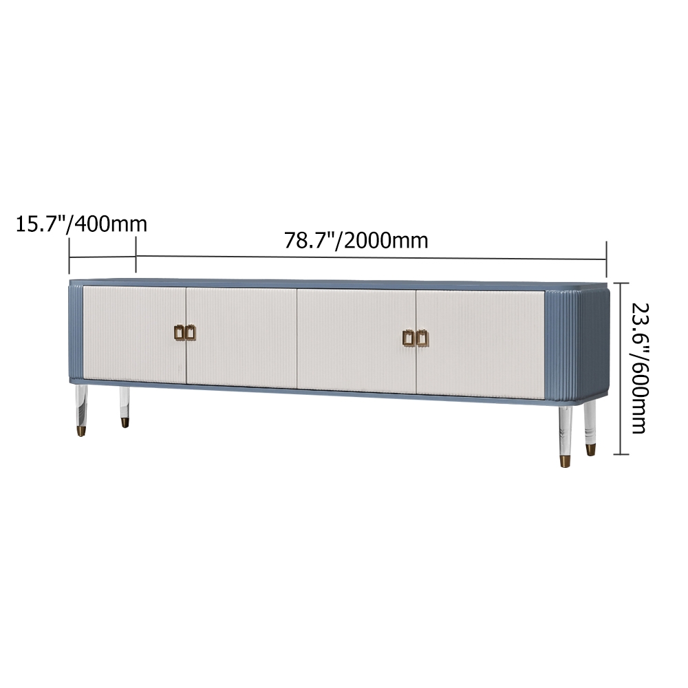 White&Blue TV Stand Modern Media Console with 4 Doors Acrylic