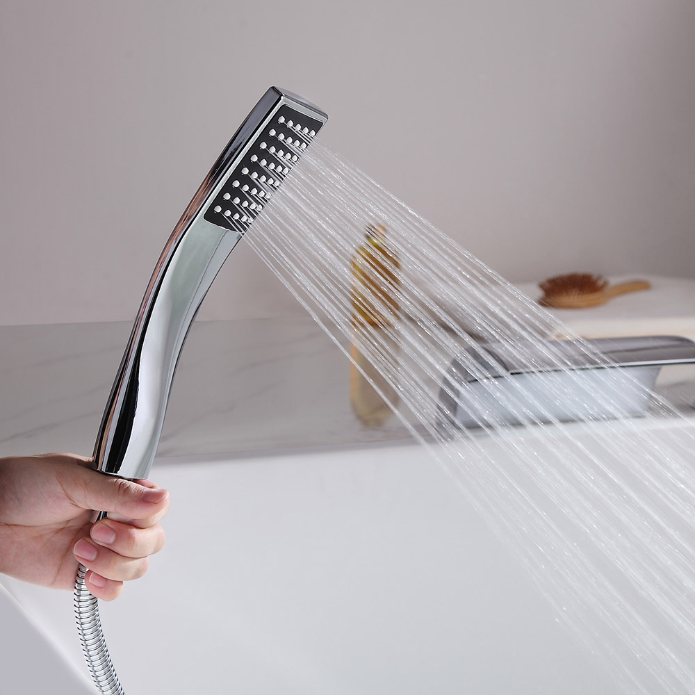 Victoria Deck Mount Single Handle Waterfall Roman Tub Faucet with Handheld Shower in Polished Chrome window image