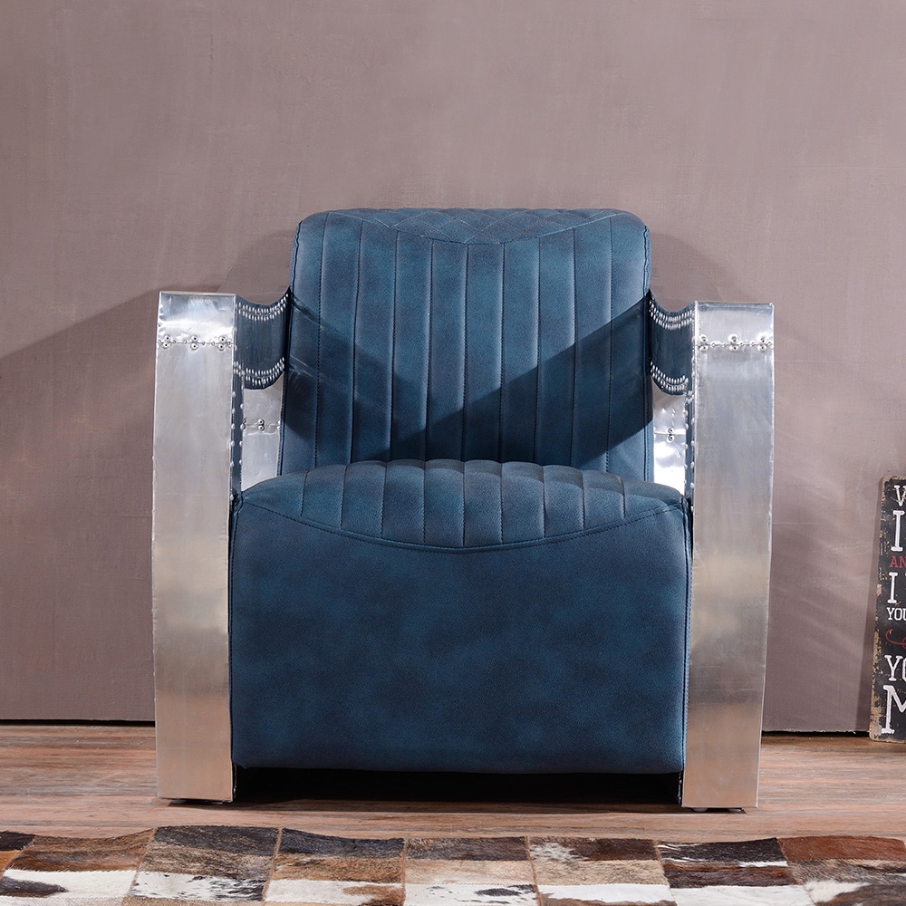 Industrial Accent Chair Leather Upholstered Accent Chair with Metallic Armrest window image