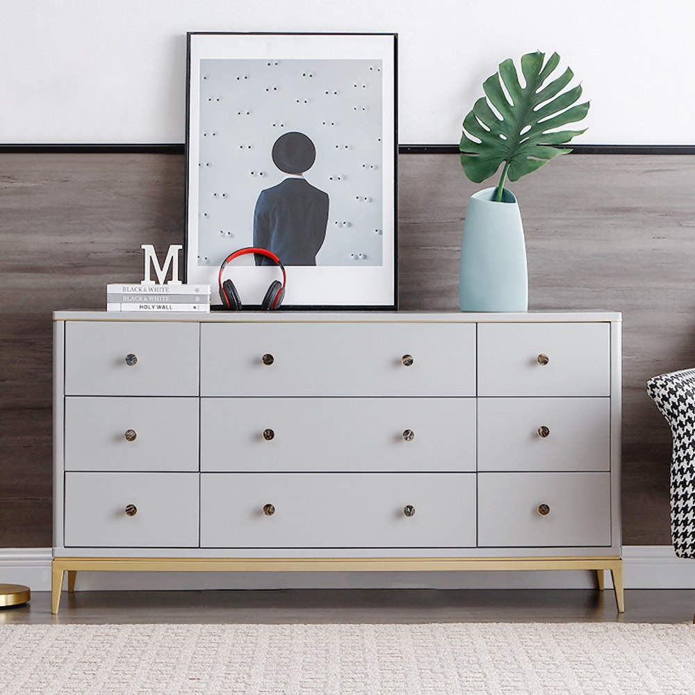 1500mm Grey Cabinet Bedroom Dresser with 9 Drawers in Gold window image