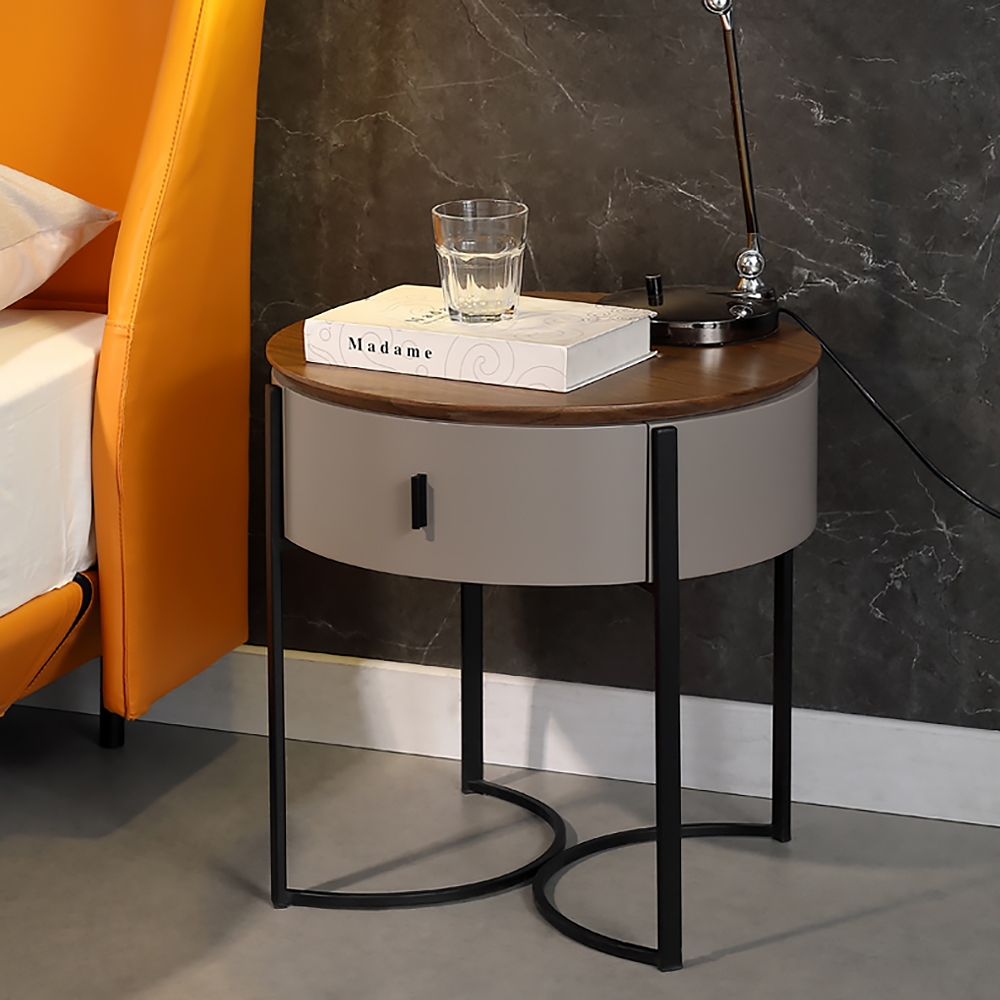Modern Nightstand Grey Nightstand with Drawer Nightstand with Black Frame window image