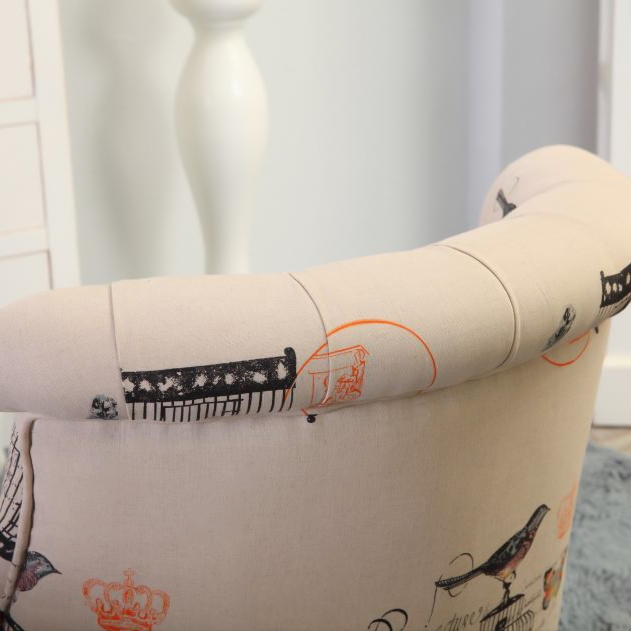 Vintage Linen Upholstered Accent Chair Button Tufted Slipper Chair window image