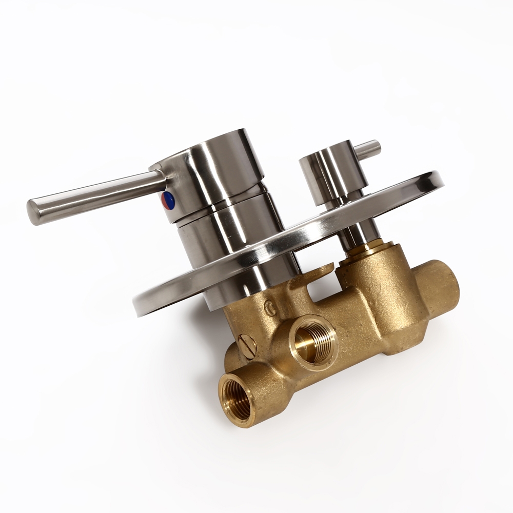 Round Shape Solid Brass Dual Function 2-Outlet Shower Valve in Brushed Nickel Finish window image