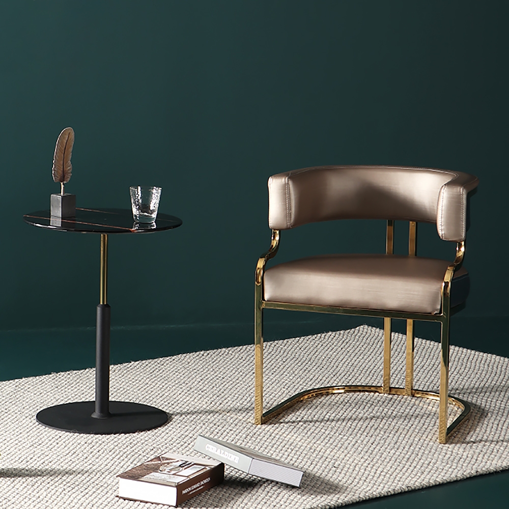 Modern Side Chair with Metal Base PU Leather Upholstered Armchair Brown Accent Chair window image