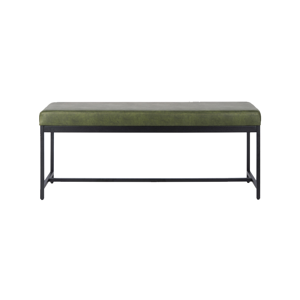 39.4'' Blackish Green Entryway Upholstered Bench with Faux Leather and Metal window image