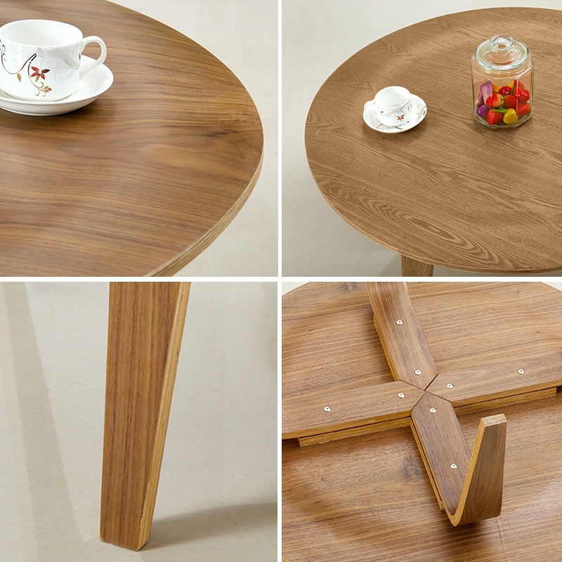 Mid-Century Modern Natural Wood Coffee Table Round Tray Coffee Table with Bent Tapered Legs window image