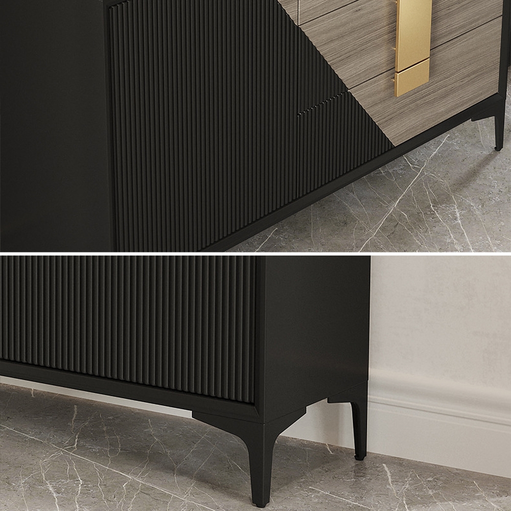 59" Black&Natural Modern Sideboard Buffet with Door&Drawers Sintered Stone Top window image