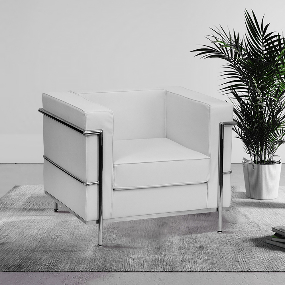 Industrial Accent Chair Leather Upholstered Accent Chair in Stainless Steel Frame window image