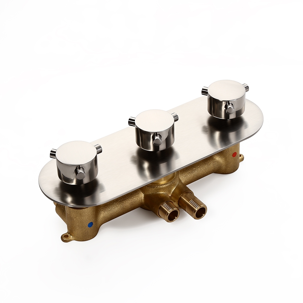 Modern Solid Brass 3-Function Brushed Nickel Shower Valve & Trim with Round Knobs window image