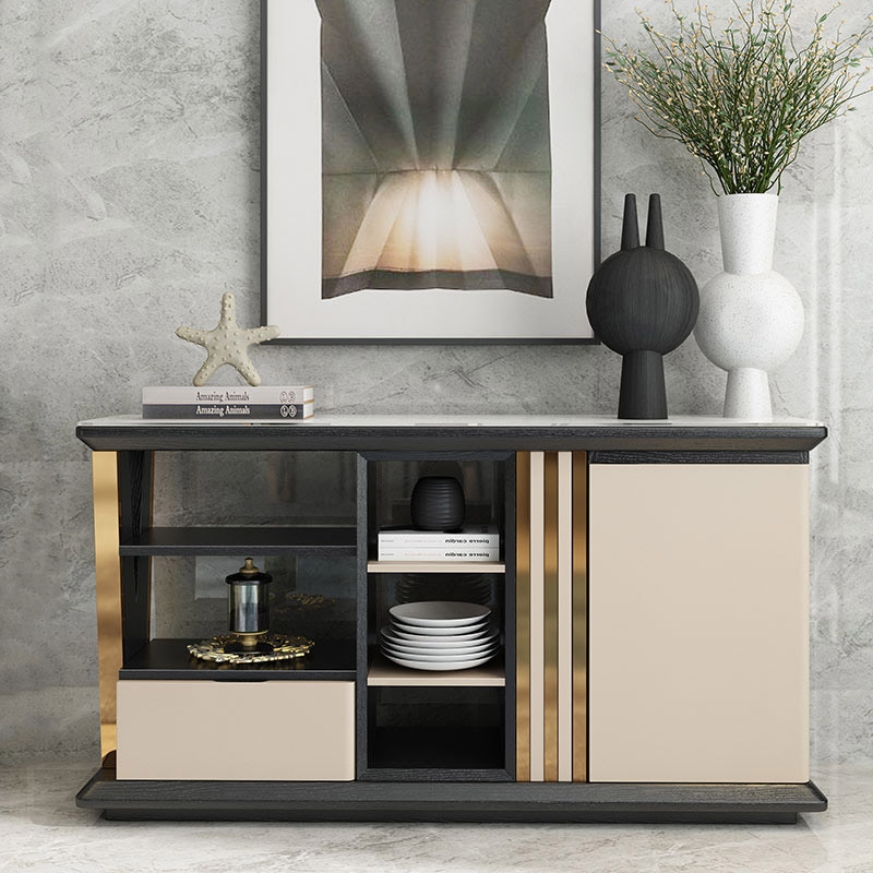 Modern Sideboard Buffet Gold Sideboard Table with Drawer & Shelf Accent Cabinet Open Storage window image