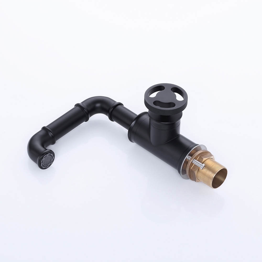Ruth Industrial Pipe Monobloc Bathroom Basin Mixer Tap Single Handle Solid Brass in Black window image