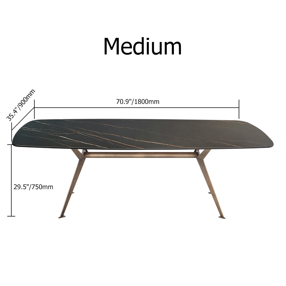 Table de Salle à Manger Moderne Rectangulaire en Faux Marbre Noir Base en Laiton Antique image de fenêtre