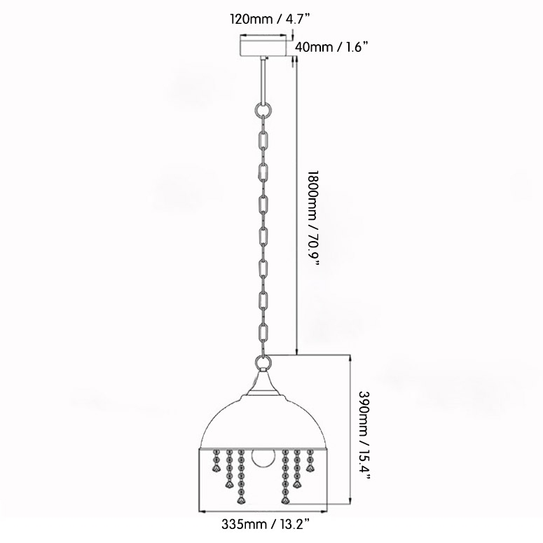Industrial Rust Metal Dome Shade 1-Light Pendant Light with Clear Crystal Cascade window image