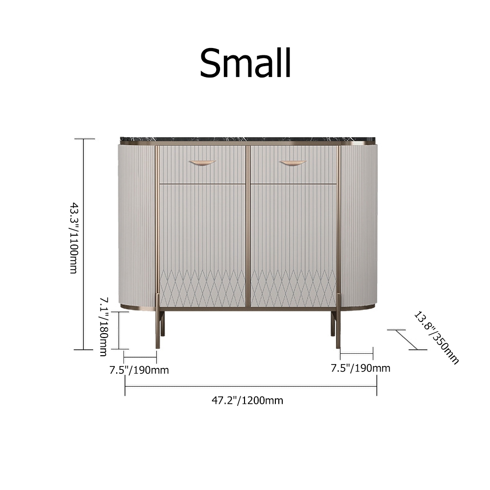 Buffet moderne de 1400 mm avec portes supérieures en faux marbre noir, tiroirs et étagères de taille moyenne image de fenêtre