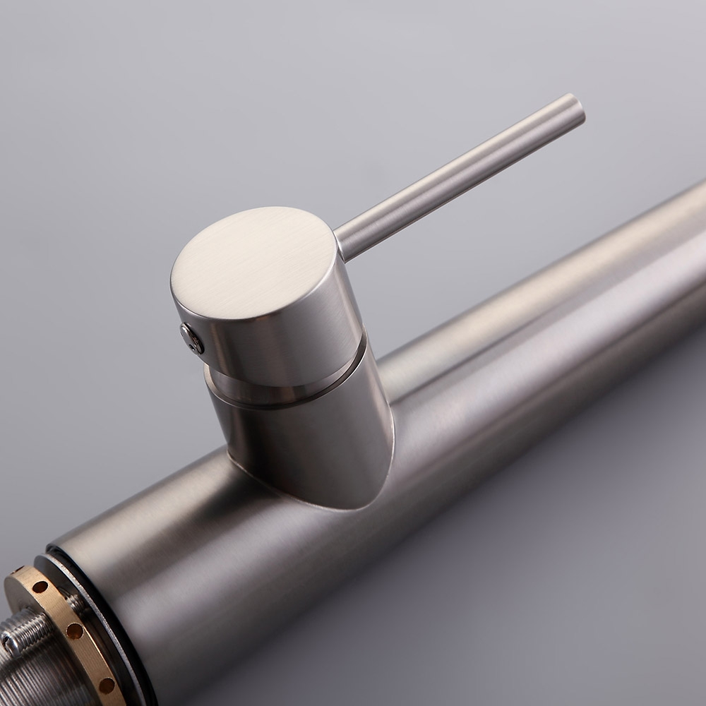 Rubinetto da cucina a spruzzo estraibile con maniglia singola Opula in nichel spazzolato Immagine della finestra