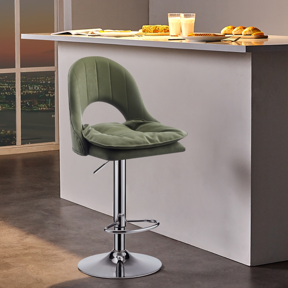 Swivel Bar Stool with Backrest Adjustable Height PU Leather Upholstered in Chrome window image