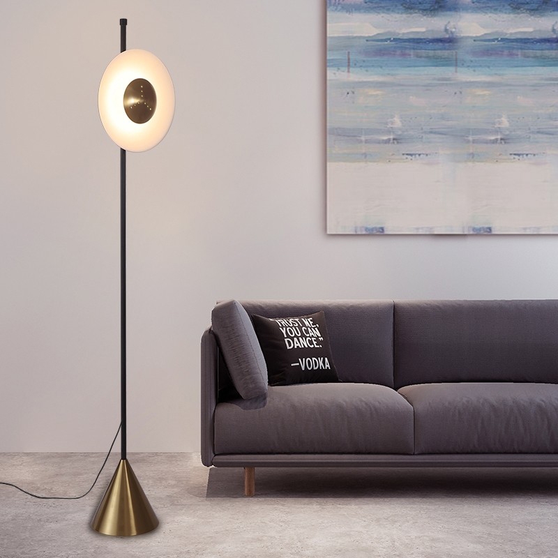 69" Modern LED Floor Lamp with White Acrylic Shade Gold Base window image