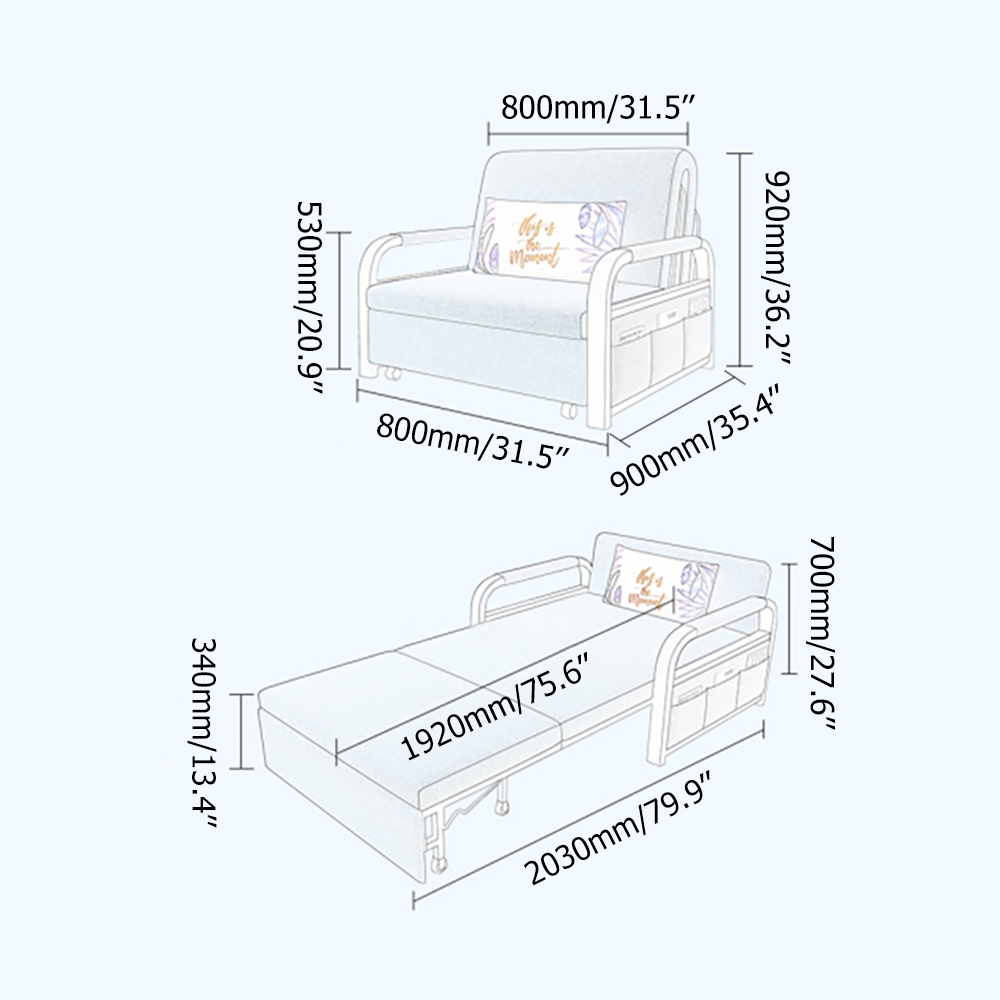 Modern Grey Upholstered Linen Accent Chair Convertible Chair window image