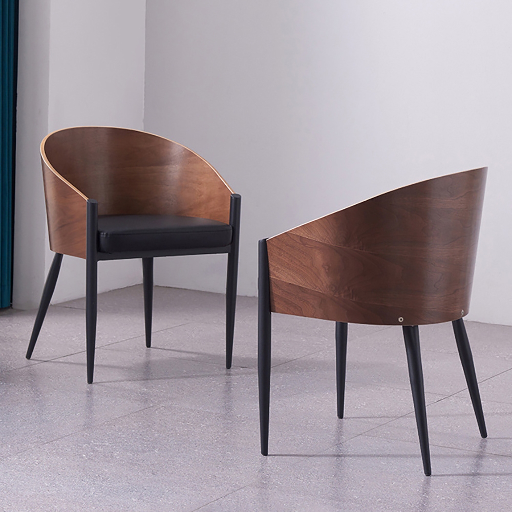 Modern High Backrest Dining Chair Upholstered Brown Faux Leather Dining Chair window image