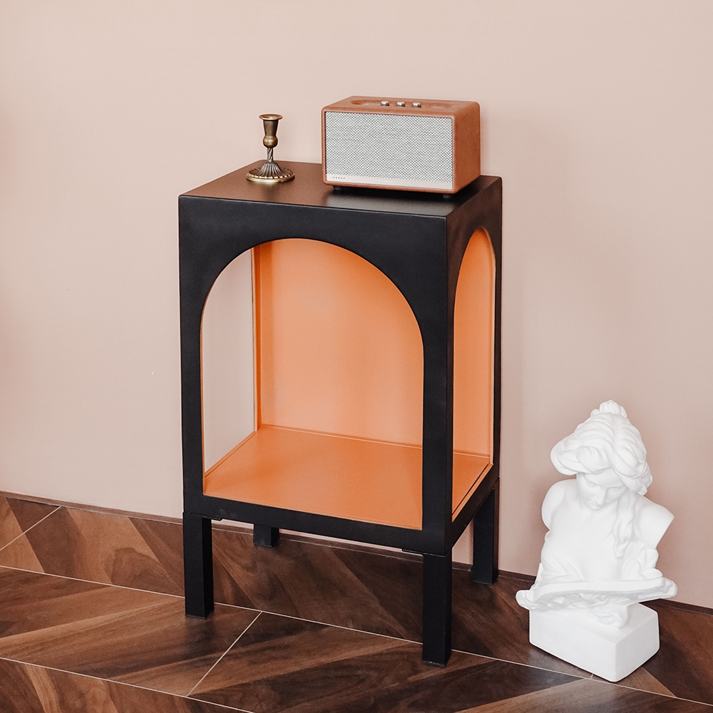 Black & Orange Modern End Table with Storage 2- Tiered Side Table window image