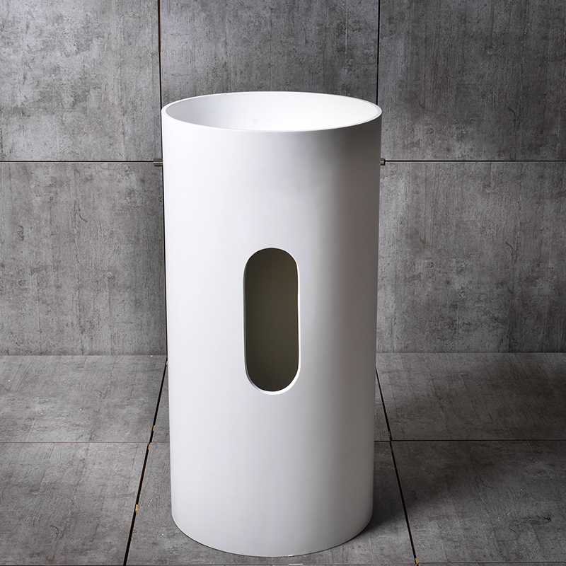 Modern Freestanding Sink Stone Resin Round Pedestal Sink in Matte White for Bathroom window image