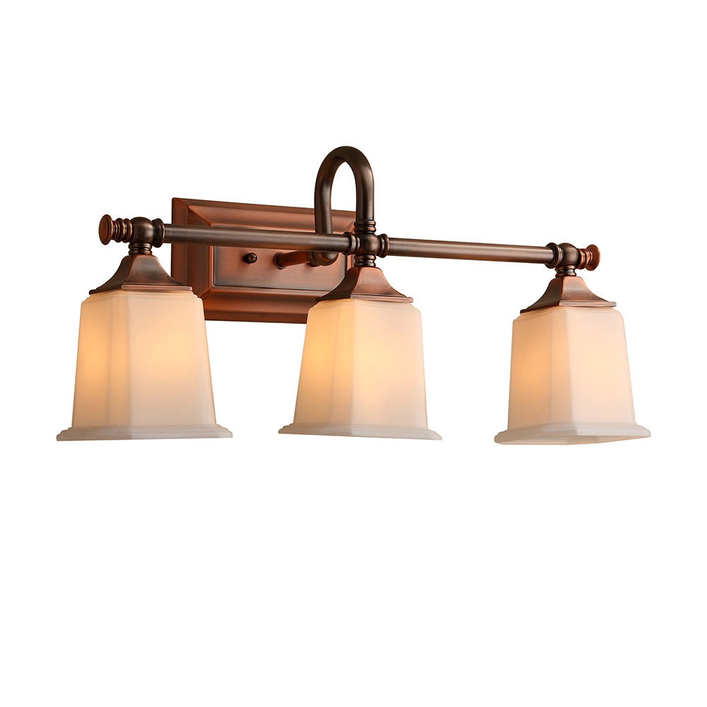 Retro Classic Antique Copper White Glass Square Shade 3-Light Indoor Lighting Bath Vanity Light window image