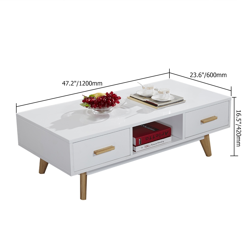 47.2" Rectangular Coffee Table with Drawers & Storage White window image