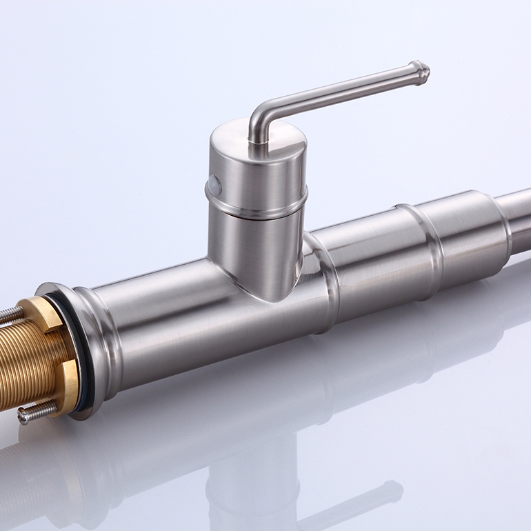 Modern Single Hole Single Handle Brass Pull Out Kitchen Faucet with 3-Function Sprayer in Brushed Nickel Finish window image