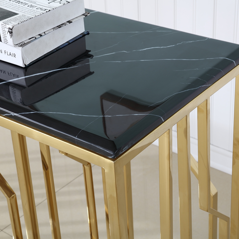 Modern Black Marble Console Table with Stainless Steel Frame window image
