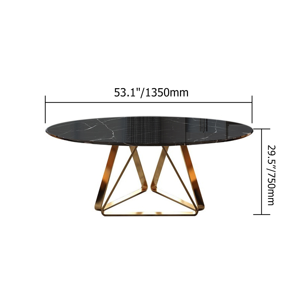 Black Modern Round Marble Dining Table with Stainless Steel Base｜Homary UK
