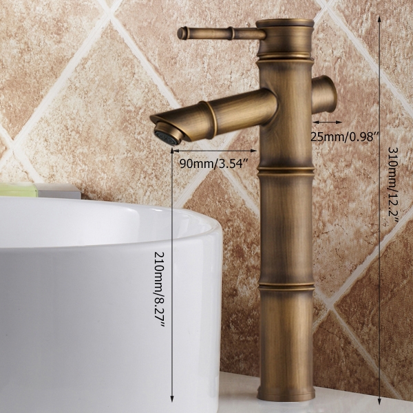 Bamboo Classic Vessel Sink Faucet Single Hole Single Handle Bathroom Faucet in Antique Brass window image