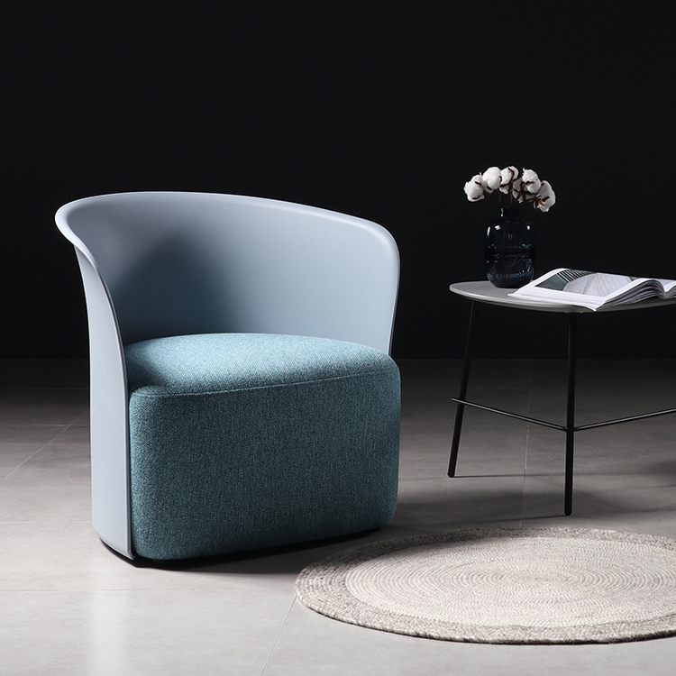 Modern Minimalist Blue Linen Upholstered Barrel Chair Cuddle Chair Full Back Accent Chair window image