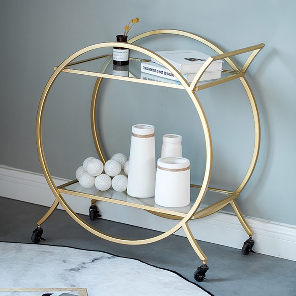 800mm Modern 2-Tier Utility Cart with Wheel Gold window image
