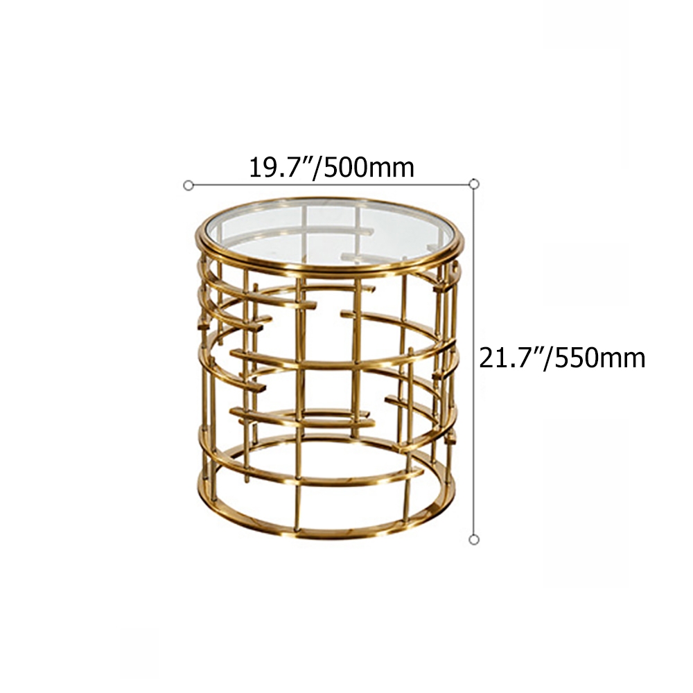Modern Round Side Table with Tempered Glass Top & Gold Stainless Steel window image