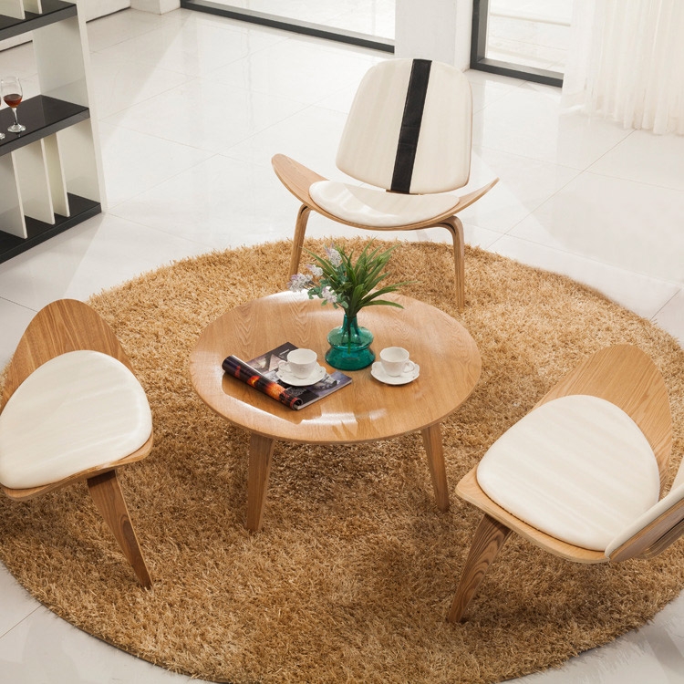 Mid-Century Modern Natural Wood Coffee Table Round Tray Coffee Table with Bent Tapered Legs window image