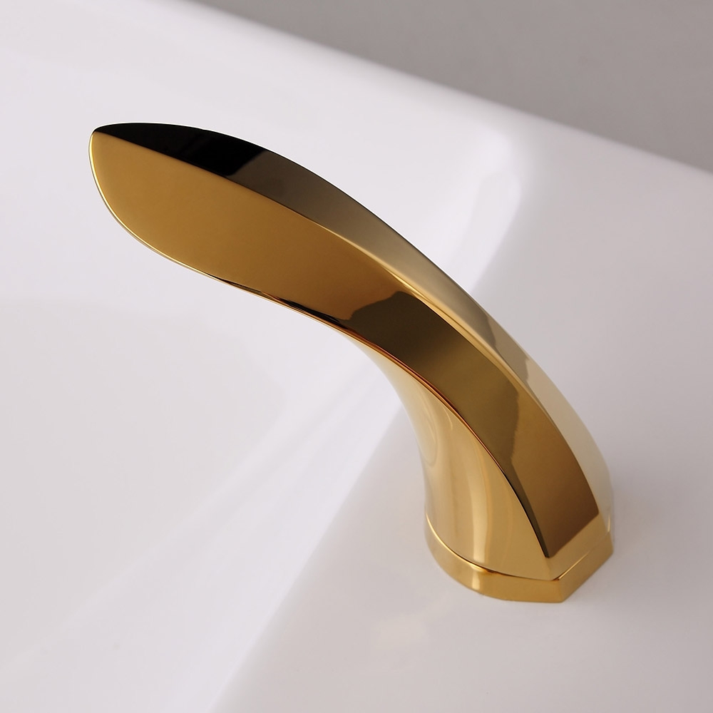 Zime Modern Aerated Spout Widespread Sink Faucet Double Handles in Gold Solid Brass window image