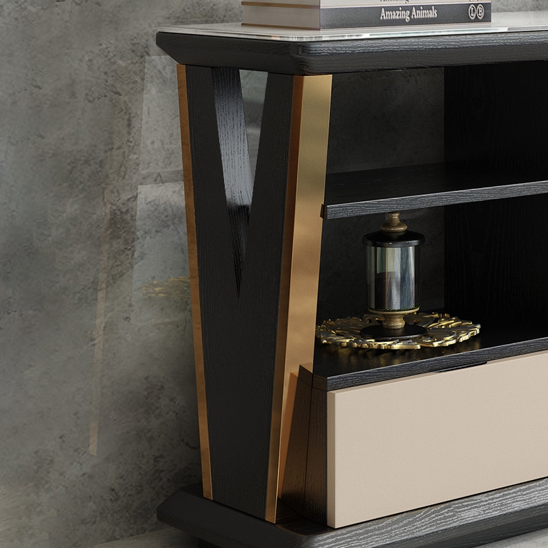 Modern Sideboard Buffet Gold Sideboard Table with Drawer & Shelf Accent Cabinet Open Storage window image